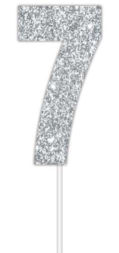 Silver Glitter Cake Topper - No 7 - Click Image to Close